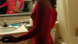 pink outfit in dallas hotel room