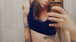 Cute Trans Drops Her Satin Pajamas To Show Her Tiny Penis